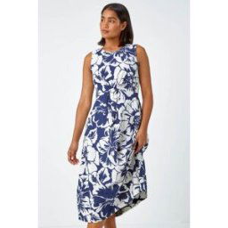 Roman Sleeveless Cotton Blend Floral Midi Dress 10 female