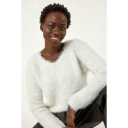 Roman V-Neck Fluffy Knit Jumper one size female
