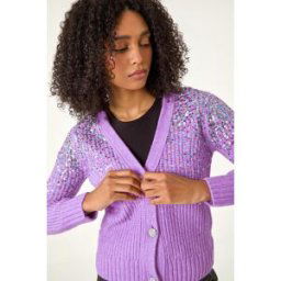 Roman Sequin Knit Buttoned Cardigan S female