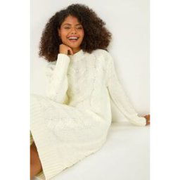 Dusk Chunky Cable Knitted Jumper Dress 10 female