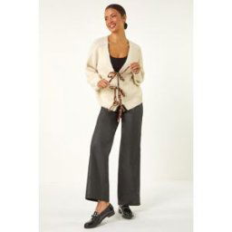 Roman Leopard Tie Front V-Neck Cardigan one size female