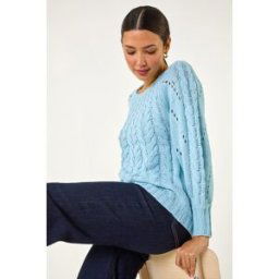 Roman Classic Cable Knit Pointelle Jumper 16 female