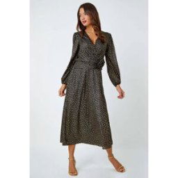 Roman Metallic Star Print Corsage Midi Wrap Dress 18 female