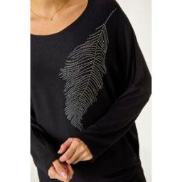 Roman Hotfix Feather Stretch Knit Top L female
