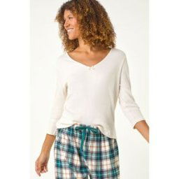 Roman Check Print Bow Detail Pyjama Set L female