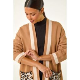 Roman Animal Print Contrast Pocket Cardigan one size female