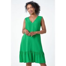 Roman Petite Cut Out Back Linen Blend Dress 10 female