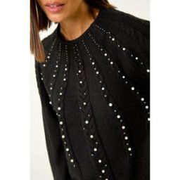 Roman Faux Pearl Cable Knit Jumper 16 female