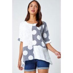 Roman Spot Print Oversized Cotton Tee L female