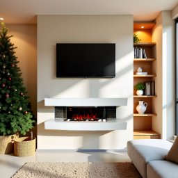 Wall Mounted Electric Fires ElectricSun Paula Medium White Modern Electric Fireplace, with Sound Effect, 10 Colour, with APP, W120xH46x31cm