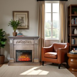 Electric Fireplace ElectricSun TUX Antik Oak Free Standing Electric Fires, with Sound Effect, 3 Colour, with APP, L110xH102cm