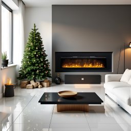 Wall Mounted Electric Fires, Free Standing, Incorporated ElectricSun Paula Glass small Black, 10 Colour, with Sound Effect, with APP, L122xH45x16cm