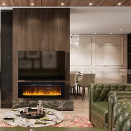 Wall Mounted Electric Fires, Free Standing, Incorporated ElectricSun Paula Glass Medium Black, 10 Colour, with Sound Effect, with APP, L153xH45x16cm