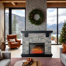 Electric fireplace ElectricSun GREYSTONE free standing electric fires, with Sound Effect, 3 Colour, with APP, W115xH102cm