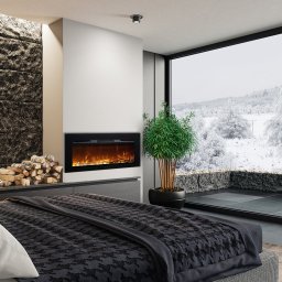 Wall Mounted Electric Fires, Free Standing, Incorporated ElectricSun Paula Glass XS Black, 10 Colour, with Sound Effect, with APP, L102xH45x16cm