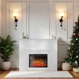 Free Standing Electric Fires with decorative slats ElectricSun LAMELIA White, with Sound Effect, 3 Colour, with APP, W120xH102cm