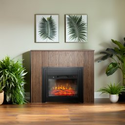 Free Standing Electric Fires with decorative slats ElectricSun LAMELIA Dark oak, with Sound Effect, 3 Colour, with APP, W120xH102cm