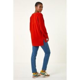 Roman Soft V-Neck Side Split Knit Sweater 10 female