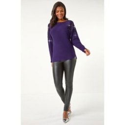 Roman Diamante Sleeve Knit Jumper M female