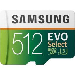 SAMSUNG EVO Select 512GB microSD - 100MB/s Read, 90MB/s Write, Full HD & 4K UHD, with SD Adapter - For Smartphone, Tablet, Action Camera, Drone, and Notebook, New