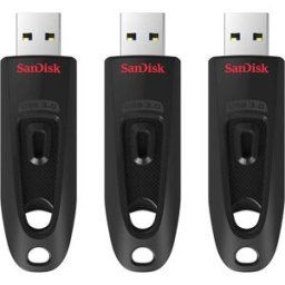 Sandisk 32GB Ultra USB 3.0 Flash Drive - Up to 130MB/s Transfer Speed, Password Protection, RescuePRO Deluxe Software, Triple Pack, Black, New