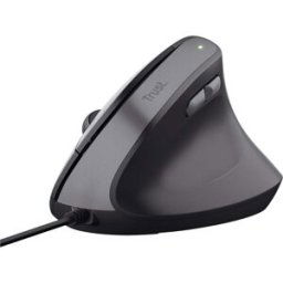Trust Yuno Ergonomic Wired Vertical Mouse – Right-Handed, 1.5m USB Cable, 800-2400 DPI, Optical Sensor, 6 Buttons, 60% Recycled Plastic – Black