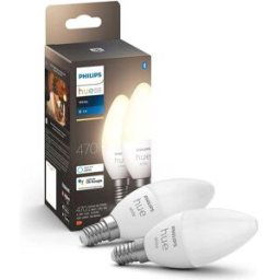 Philips Hue White Smart Candle Light Bulb 2-Pack – E14 Small Edison Screw, Works with Alexa, Google Assistant & Apple HomeKit, Ideal for Living Room & Bedroom, New