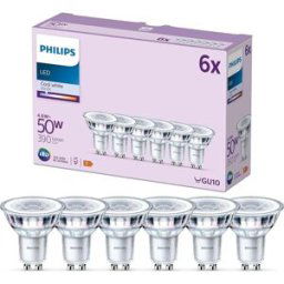 Philips LED Classic Spot Light Bulb 6-Pack – GU10, 50W, Cool White 4000K, Non-Dimmable, Indoor Home Lighting