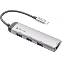 Verbatim USB-C Multiport Hub – 4-Port USB 3.2 Gen 1 Adapter - Silver, New