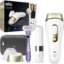 Braun Silk-Expert Pro 5 Laser Epilator Women/Men Pulsed Light IPL, Wide Precision Head and Venus Shaver, Alternative to Laser Hair Removal at Home, PL 5149, White/Gold