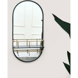 Black Oval Mirror with Shelf & Hooks 70cm x 35cm Material: Mirrors