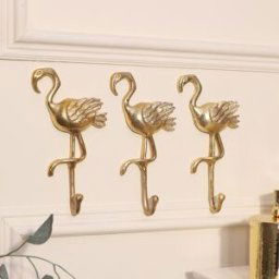 Set of 3 Gold Flamingo Wall Hooks Material: Home Decor & Accessories