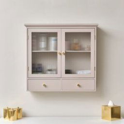 Pink Reeded Glass Wall Cabinet with Drawers Material: Home Decor & Accessories/Shelves & Storage