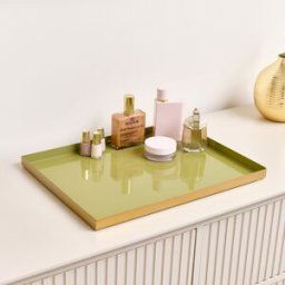 Large Rectangle Olive Green Enamel Metal Tray Material: Home Decor & Accessories