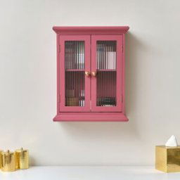 Raspberry Pink Reeded Glass Wall Cabinet Material: Home Decor & Accessories/Shelves & Storage