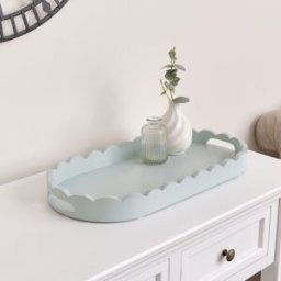 Pale Blue Oblong Scalloped Tray - 50cm Material: Home Decor & Accessories/Trays & Trinket Dishes