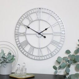 Silver Metal Skeleton Clock 60cm x 60cm Material: Home Decor & Accessories/Clocks