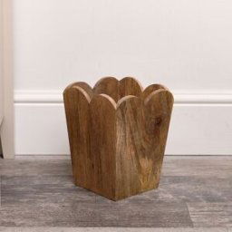 Mango Wood Scalloped Edge Waste Paper Bin Material: Home Decor & Accessories/Baskets & Bins
