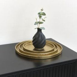 Set of 3 Round Antique Gold Metal Trays Material: Home Decor & Accessories