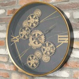 Large Round Metal Black & Gold Cog Clock 60cm x 60cm Material: Home Decor & Accessories/Clocks