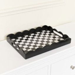 Rectangle Black Monochrome Checked Scalloped Tray Material: Home Decor & Accessories/Trays & Trinket Dishes