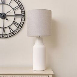 Tall White Ceramic Table Lamp with Grey Shade Material: Home Decor & Accessories/Lighting