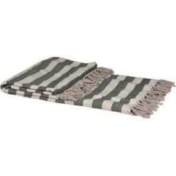 Large Green & Cream Striped Tassel Throw - 152cm x 140cm Material: Home Decor & Accessories/Blanket Throws