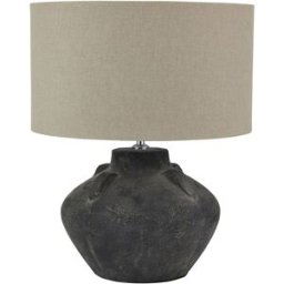 Large Rustic Grey Ceramic Table Lamp with Beige Shade Material: Home Decor & Accessories/Lighting