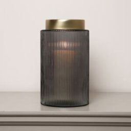 Large Grey Ribbed Glass Vase - 26cm Material: Home Decor & Accessories