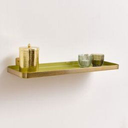 Gold & Olive Green Enamelled Metal Wall Shelf - 50cm Material: Home Decor & Accessories/Shelves & Storage