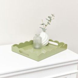 Rectangle Olive Green Scalloped Tray Material: Home Decor & Accessories