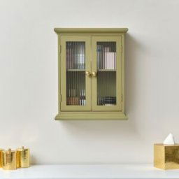 Olive Green Reeded Glass Wall Cabinet Material: Home Decor & Accessories/Shelves & Storage