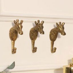 Set of 3 Gold Metal Giraffe Wall Hooks Material: Home Decor & Accessories