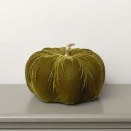 Large Olive Green & Gold Velvet Pumpkin Ornament - 25cm Material: Home Decor & Accessories